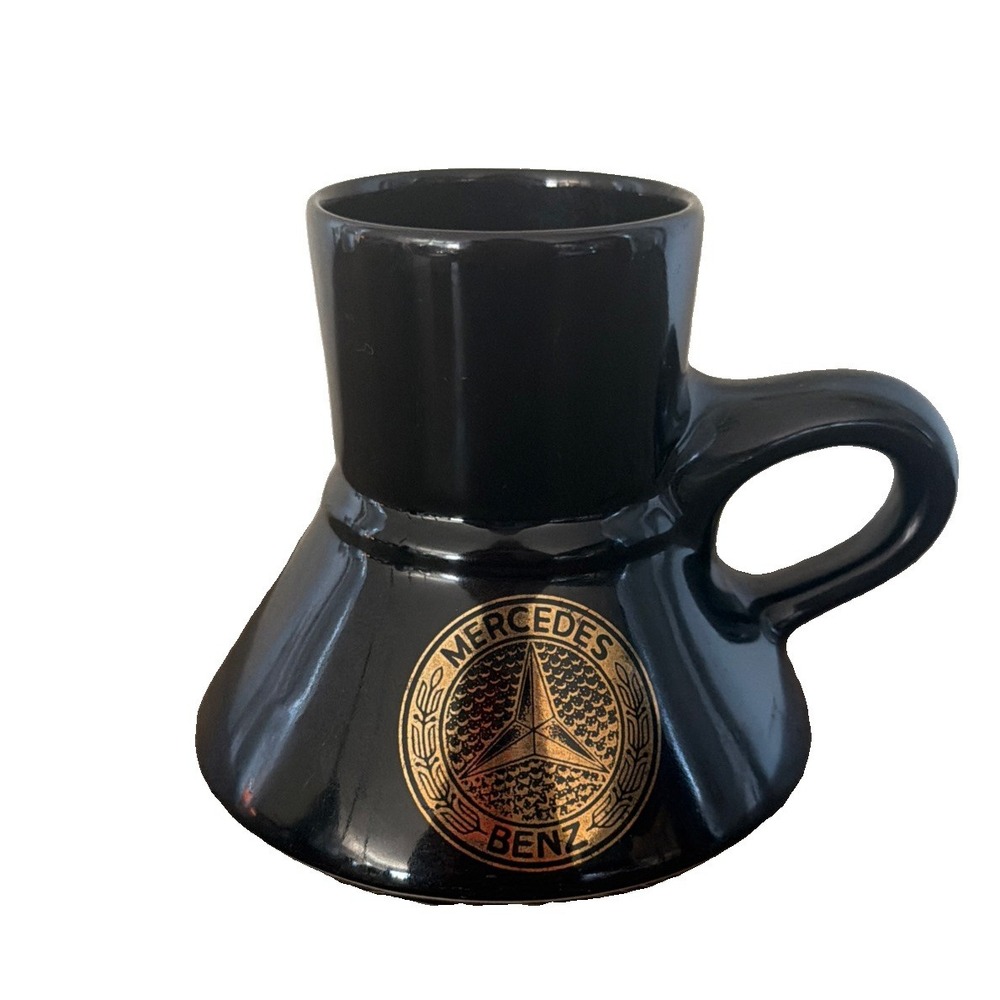 Vintage Mercedes-Benz Coffee Mug Black 22 Carat Gold Imprint Ceramic Cup Auto